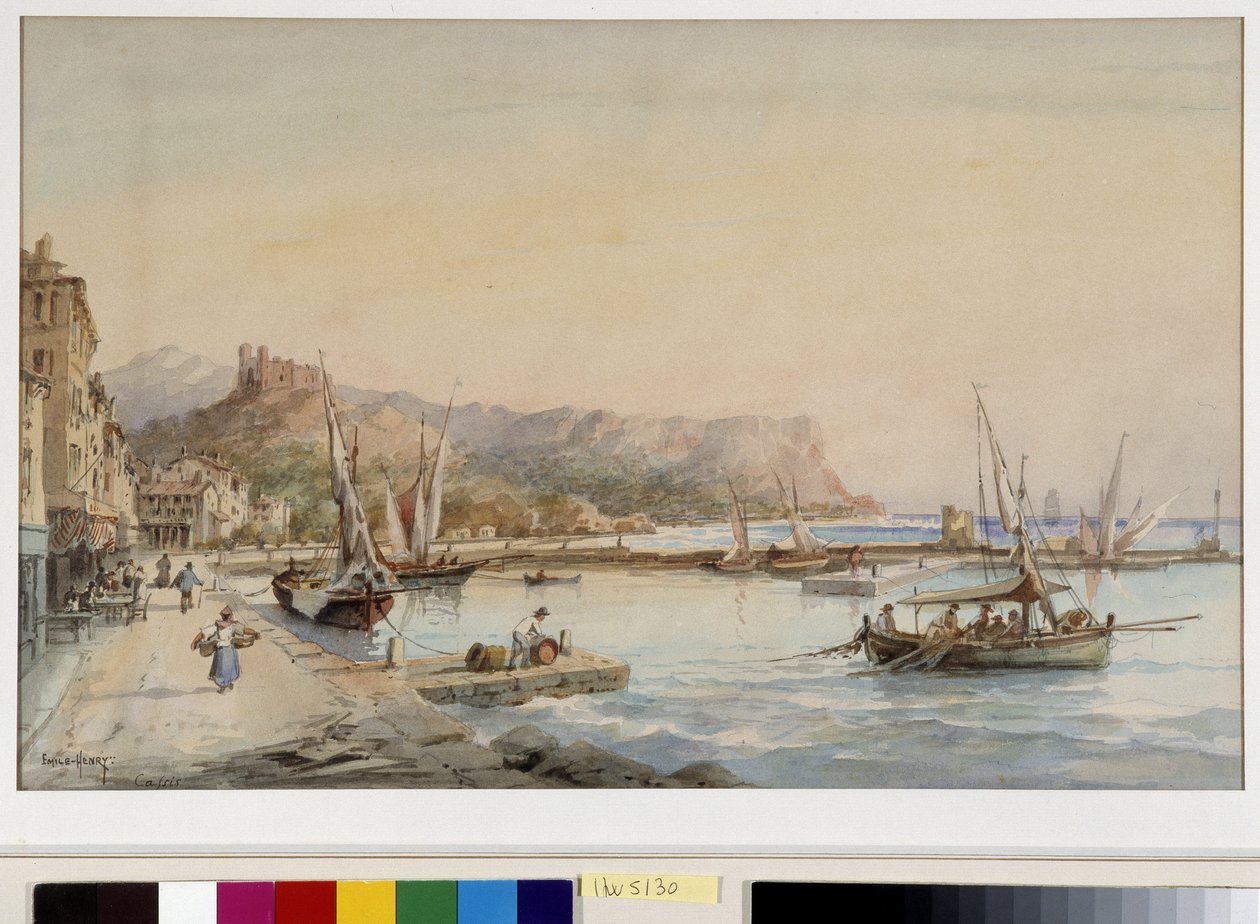 Cassis kikötőjének képe Emile Henry (1822-1920) akvarellje. Provence-i Fondation, Marseille alkotó: Emile Henry