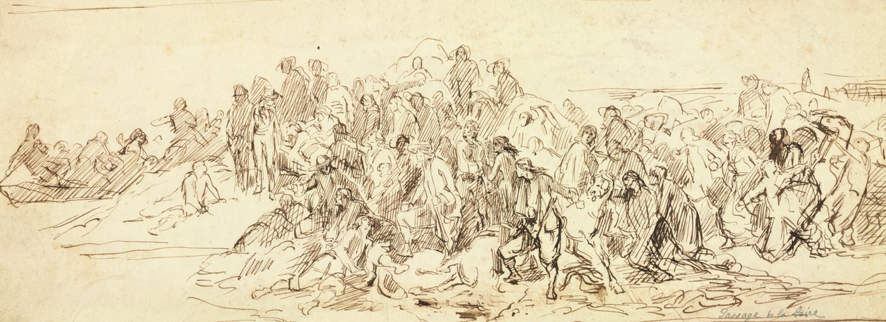 Átkelés a Loire-on 1793 októberében (tinta papíron) alkotó: Emile Jean Horace Vernet