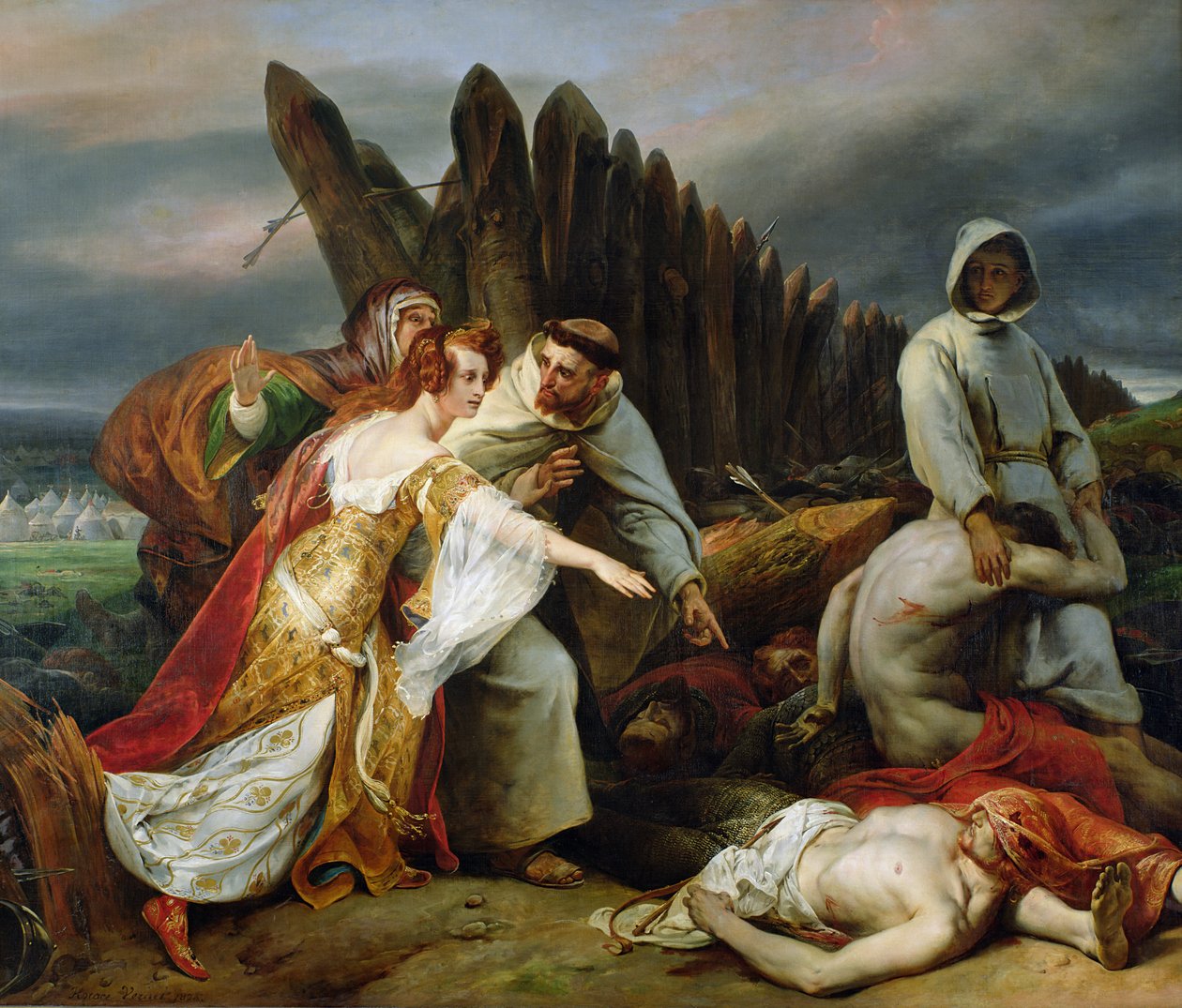 Edith megtalálja Harold holttestét, 1828 alkotó: Emile Jean Horace Vernet