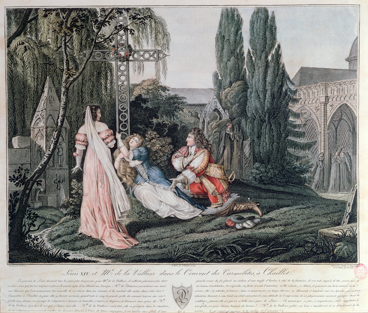 XIV. Lajos Louise de la Valliere üldözésében, aki a chaillot-i karmelita kolostorban 1662-ben a királlyal folytatott veszekedés után keresett menedéket. alkotó: Emile Jean Horace Vernet