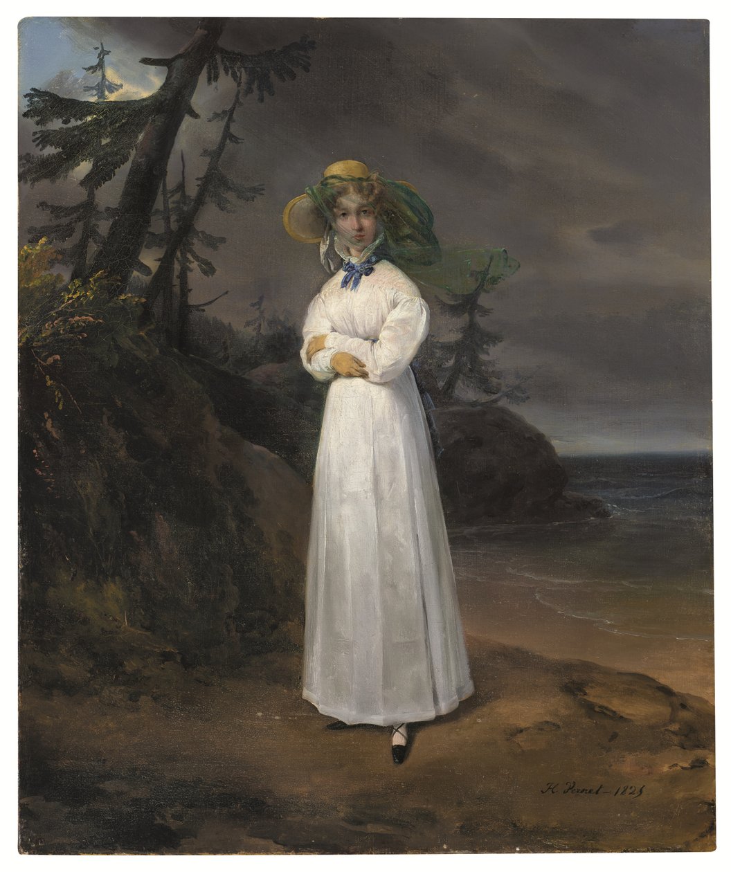 Jean-Henri-Louis Greffulhe özvegy grófnő portréja egy tájban alkotó: Emile Jean Horace Vernet