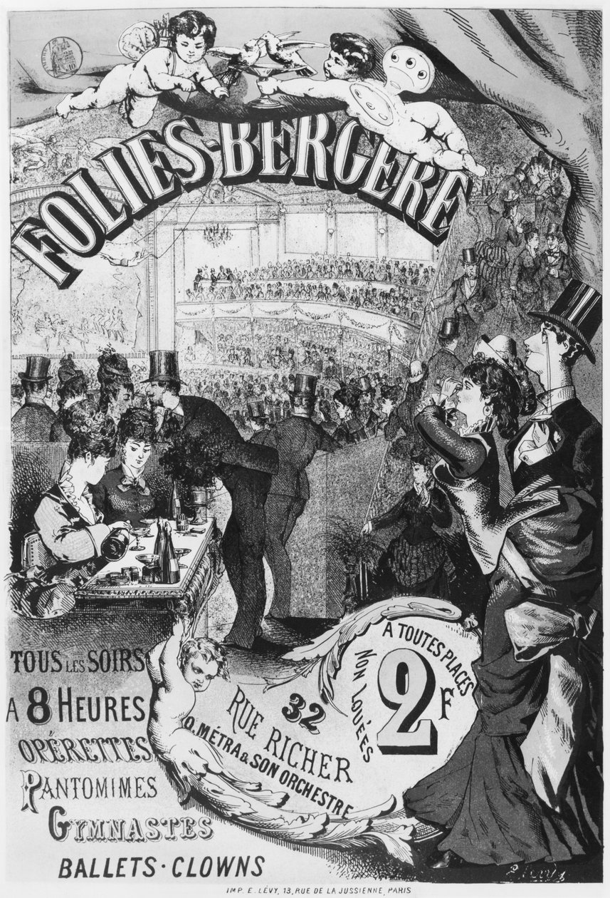 Plakát a Folies Bergere-t, rue Richer, Párizs, 1875 alkotó: Emile Levy