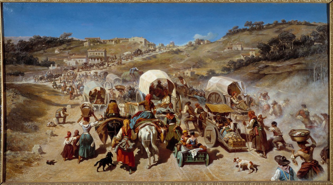 Kivándorlás a marseille-i kolerajárvány idején 1850-ben Emile Loubon (1809-1863) festménye 1850 Dim. 0,74 x 1,70 m Montpellier musee Fabre alkotó: Emile Loubon
