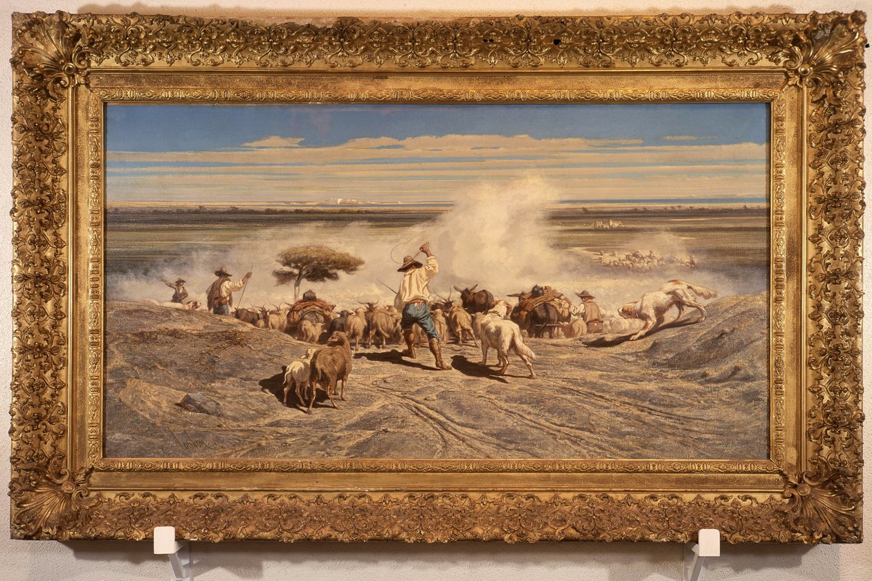A csorda visszatérése – Emile Loubon (1809 - 1863), olaj, vászon, 0,91 x 1,70 cm. Szépművészeti Múzeum Toulonban. alkotó: Emile Loubon