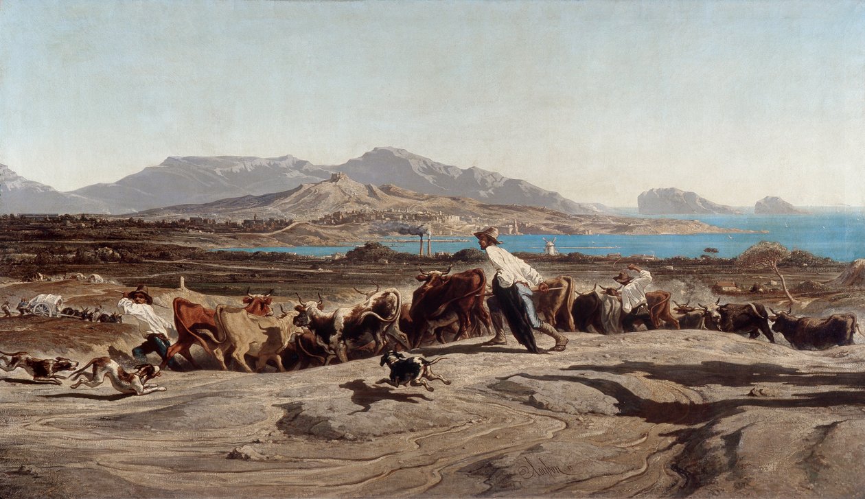 Kilátás Marseille-re, napi séta az Aygalades-ban – Emile Loubon festménye (1809-1863) alkotó: Emile Loubon