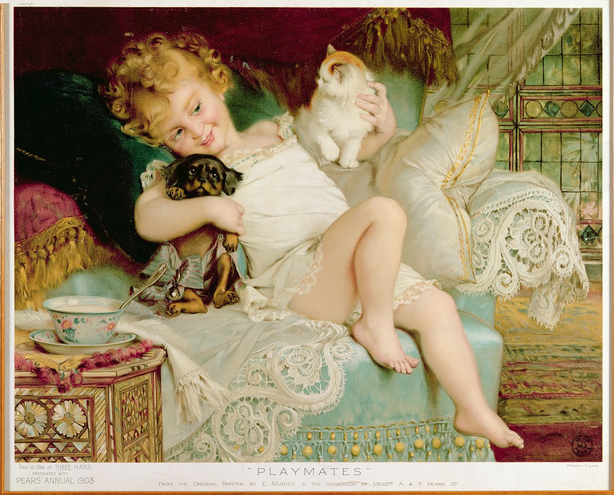 Játszótársak, a Pears Annualból, 1903 alkotó: Emile Munier