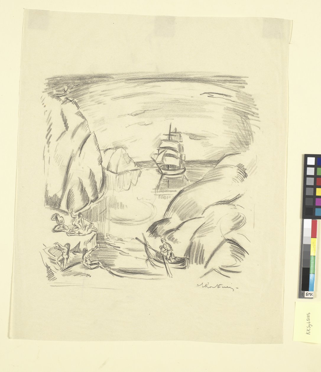 Tengeri öböl vitorlás hajóval és fürdőző nőkkel alkotó: Emile Othon Friesz