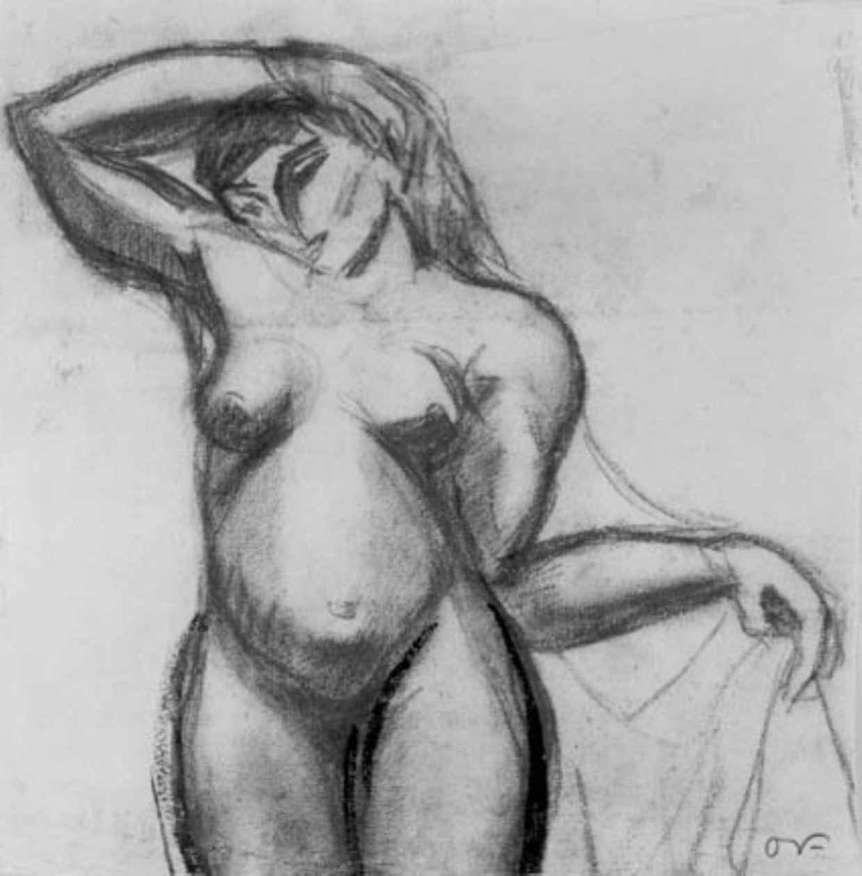 ábra tanulmány. Álló nő arca egy drapériával. alkotó: Emile Othon Friesz