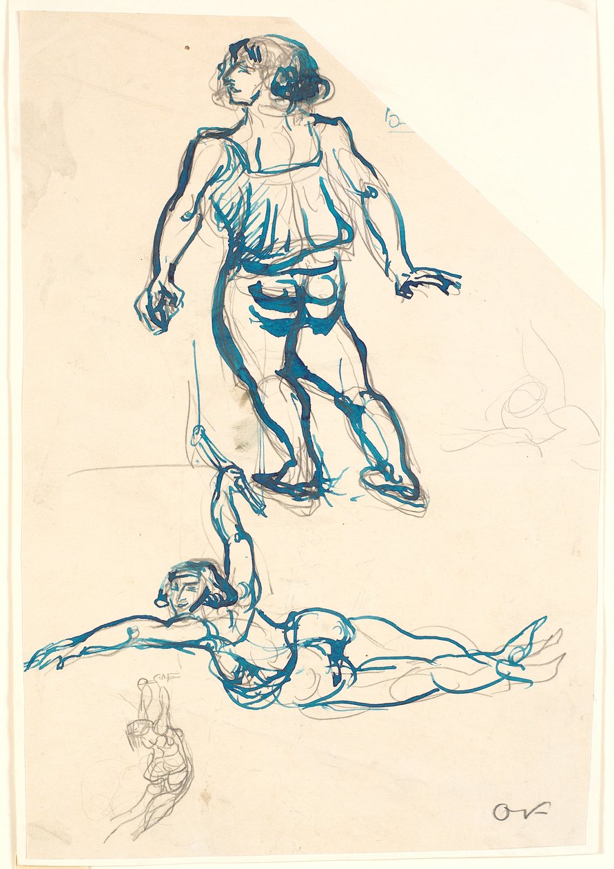 Három tanulmány egy női akrobatáról, trapézban és járásban. alkotó: Emile Othon Friesz