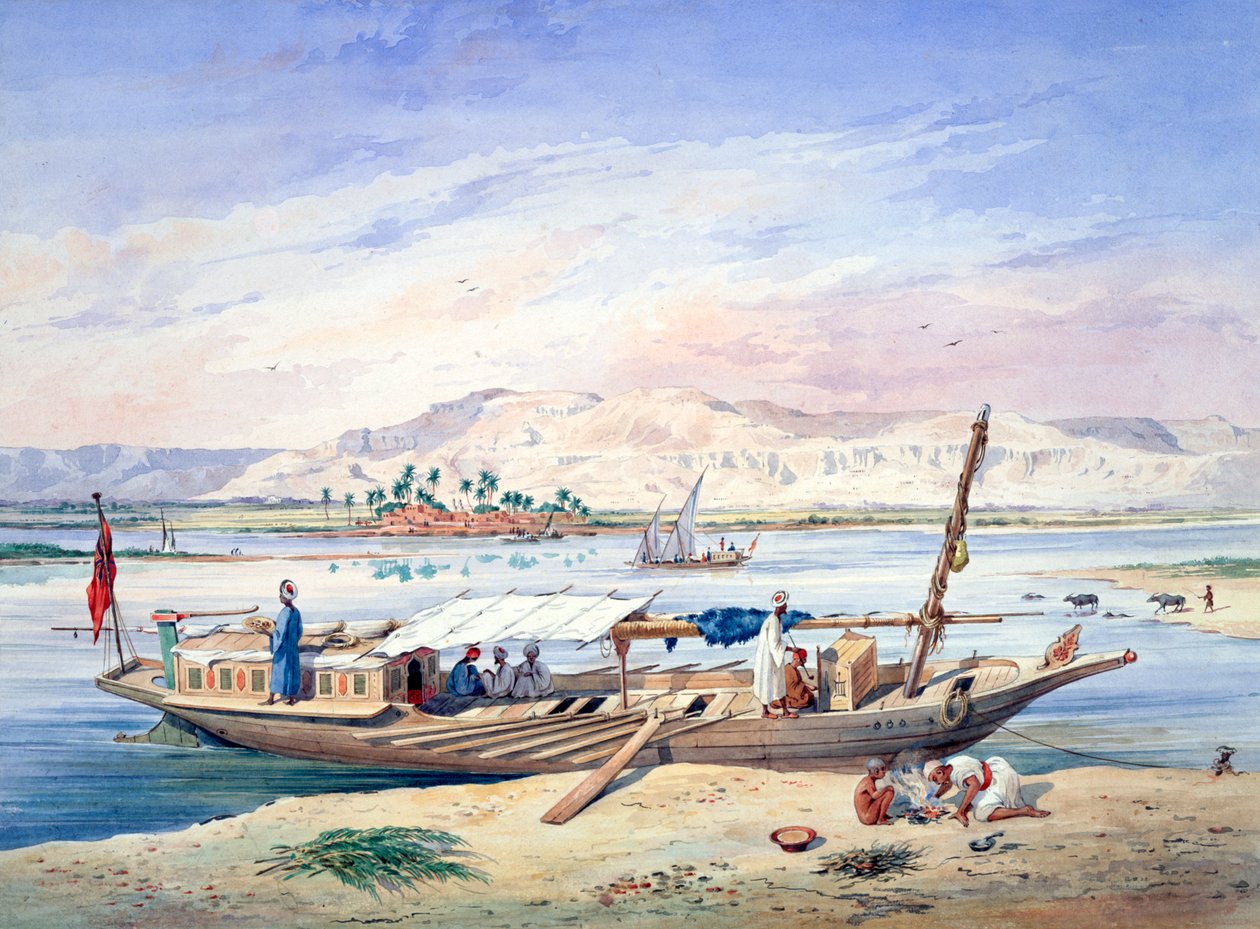 „Egy csónak a Níluson, Egyiptom”, 19. század alkotó: Emile Prisse d