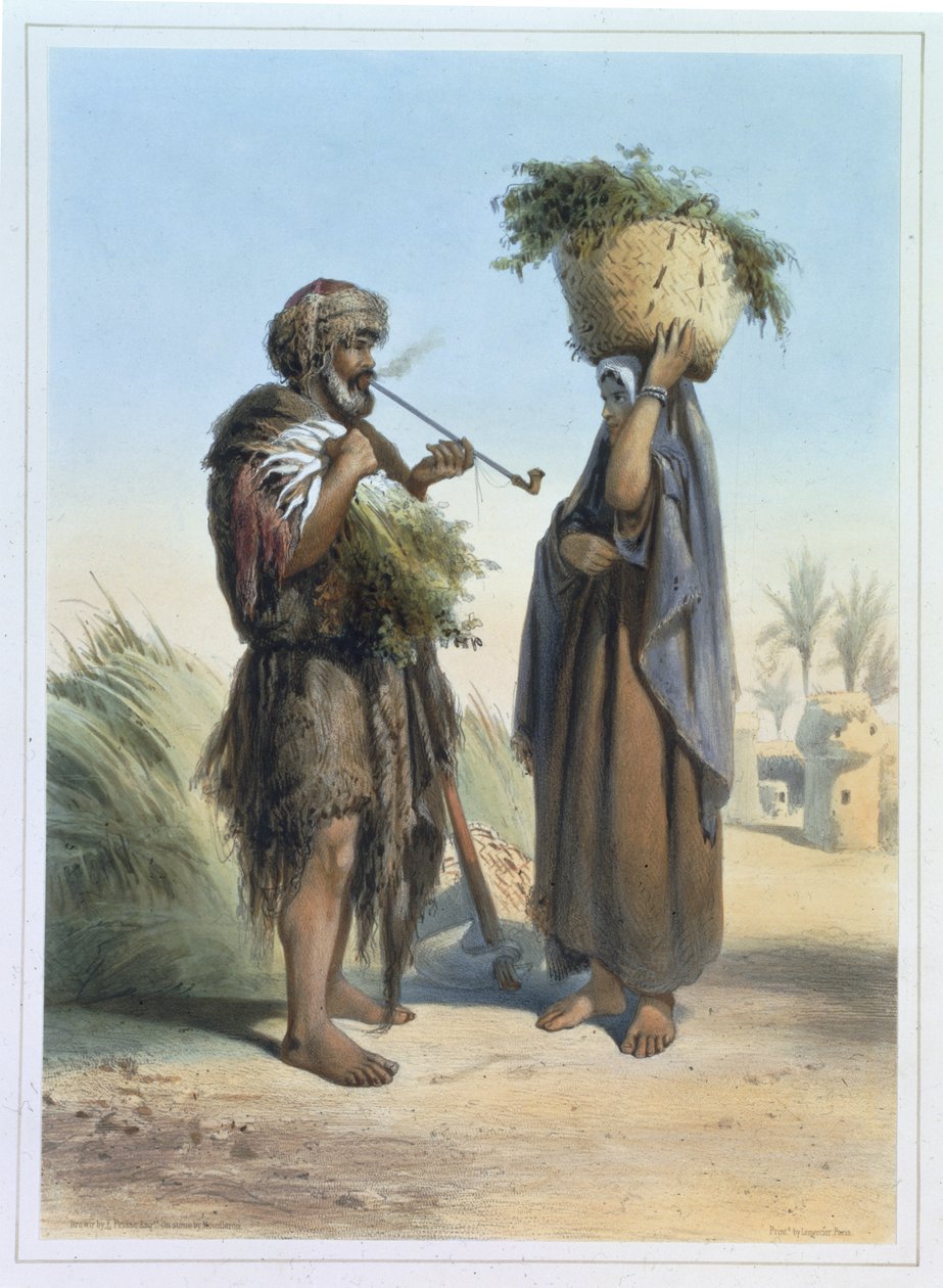 Fellah Férfi és Nő, illusztráció a „Nílus völgyéből”, vésett: Mouilleron, kocsma. Lemercier, 1848 alkotó: Emile Prisse d