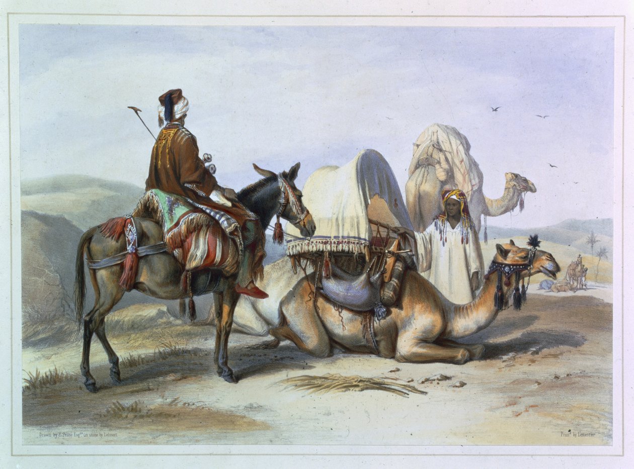 Kafila tevével Hodesh-t hordozó, illusztráció a Nílus völgyéből, Lehnert metszete, pub. Lemercier, 1848 alkotó: Emile Prisse d