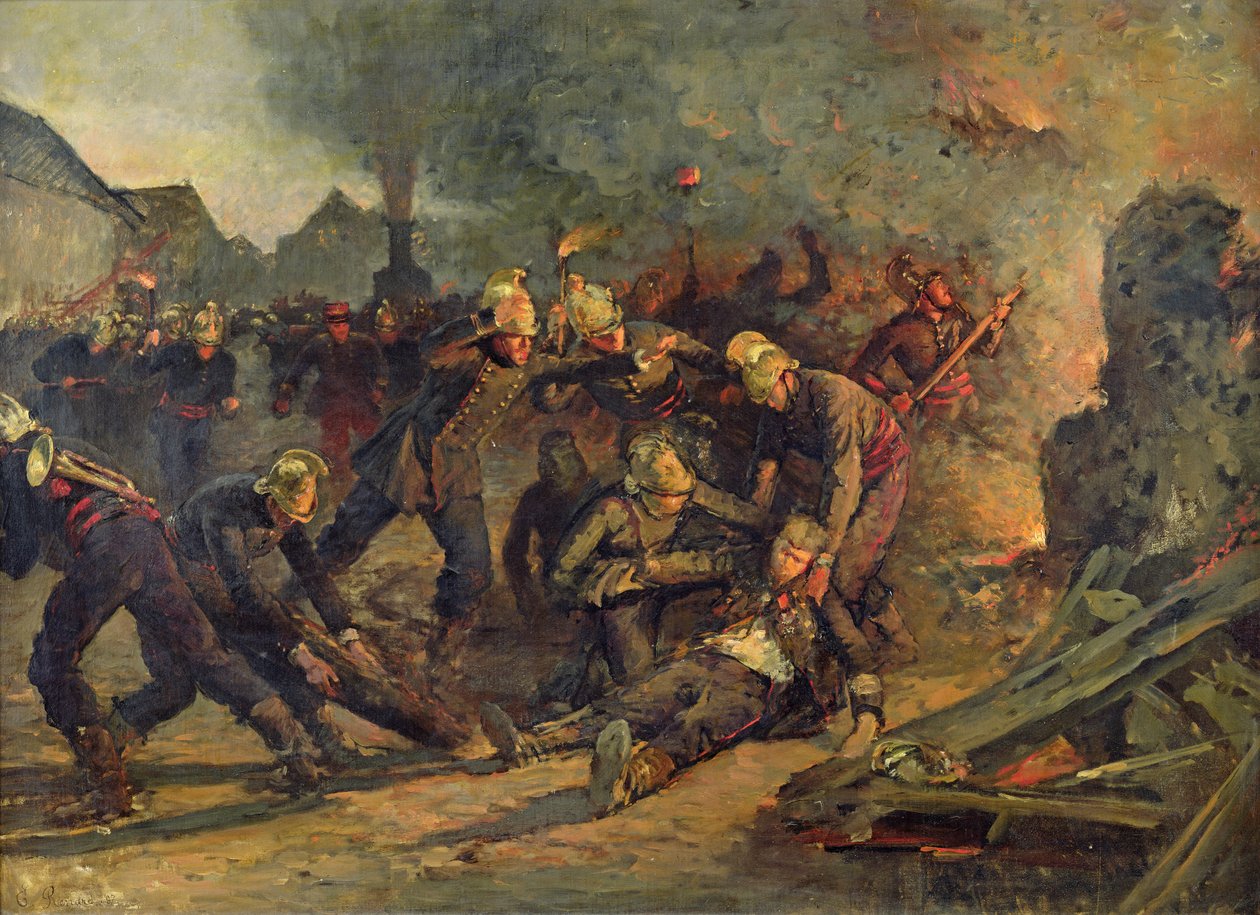 A párizsi tűzoltóság Froidevaux alezredesének (1850-87) halála, 1887 alkotó: Emile Renard