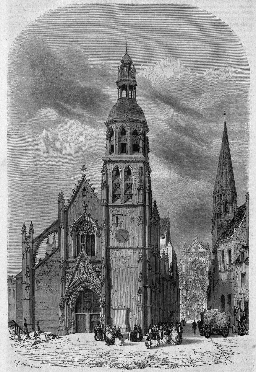 A Vendome, Loir és Cher (41) Szent Márton (XV-XVI. század) templomának külső képe az 1857-es lebontás előtt. Therond metszetei „” Le Magasin festői”” alkotó: Emile Theodore Therond