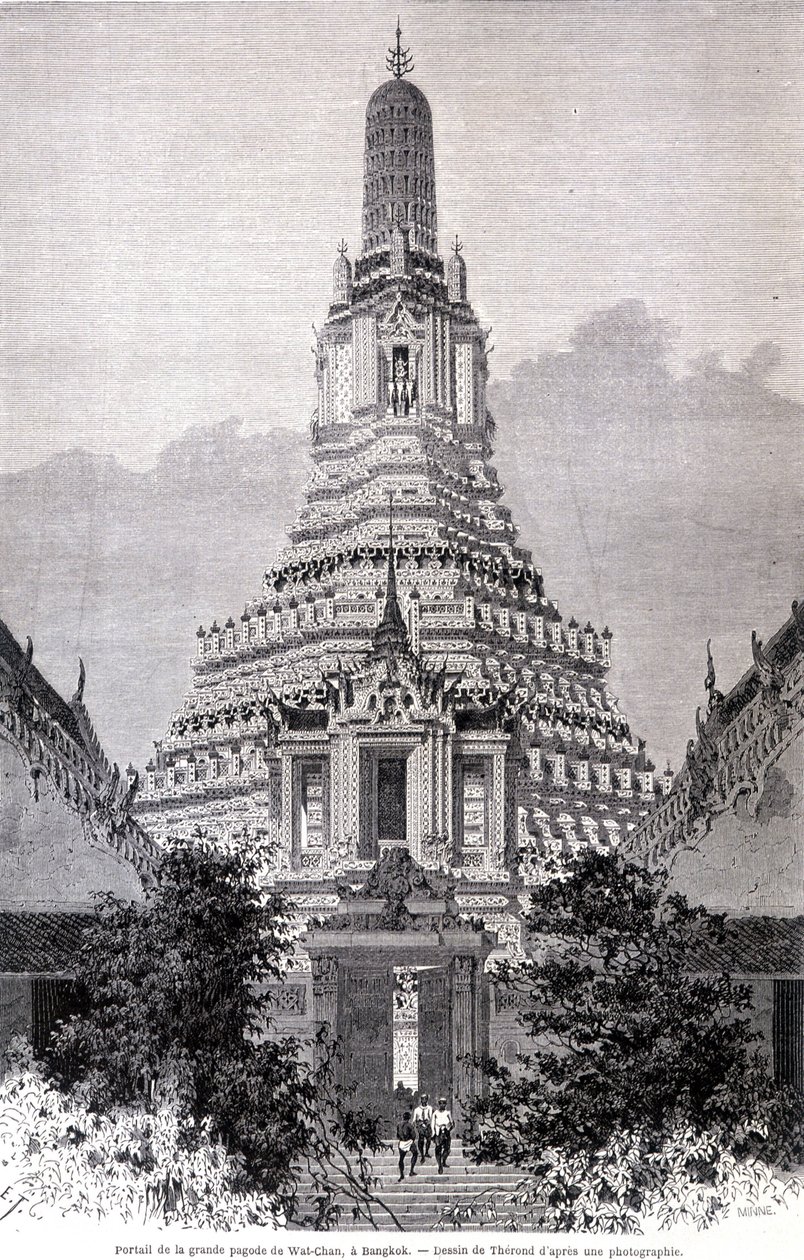 A nagy Wat-Chan pagoda portálja, Bangkok. Thérond rajza. alkotó: Emile Theodore Therond