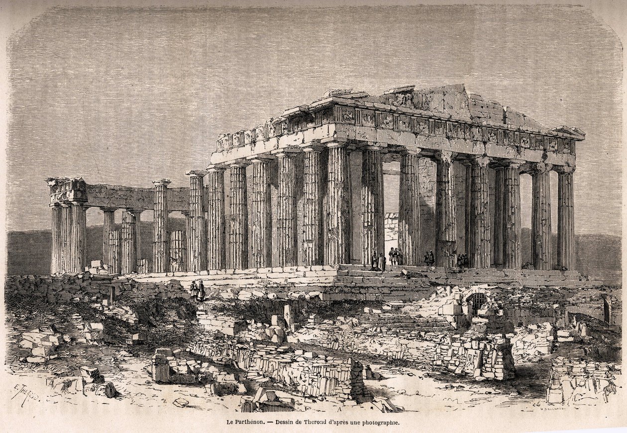 A Parthenon, egy Athénész, Therond rajza M.A.Proust, egy athéni tél történetének illusztrálására alkotó: Emile Theodore Therond