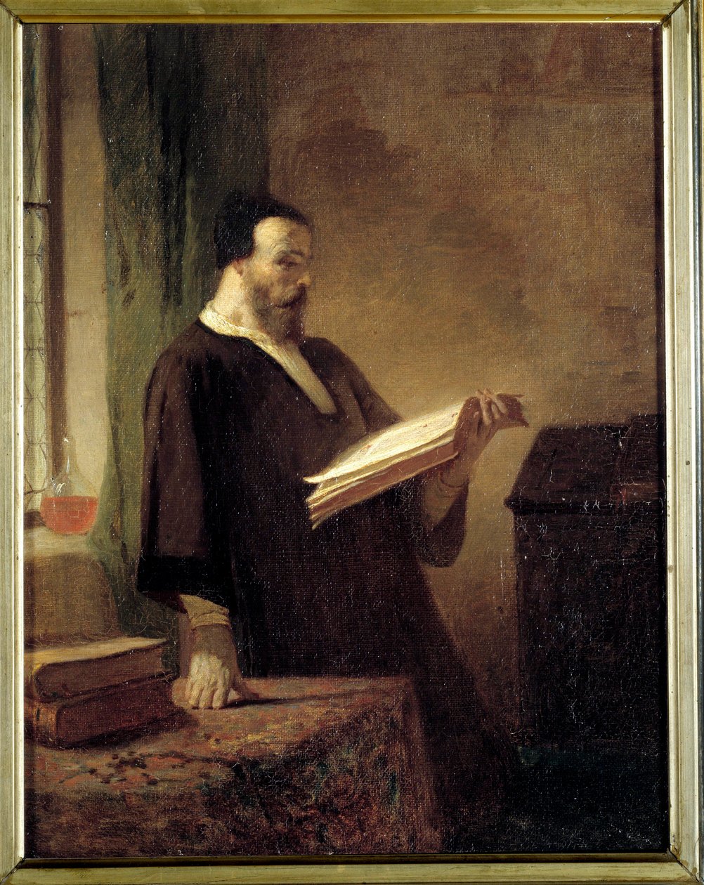 Egy bibliofil Egy férfi, aki könyvet olvas. Emile Vaude (1819-1884) festménye, 19. századi Troyes Szépművészeti Múzeum alkotó: Emile Vaude