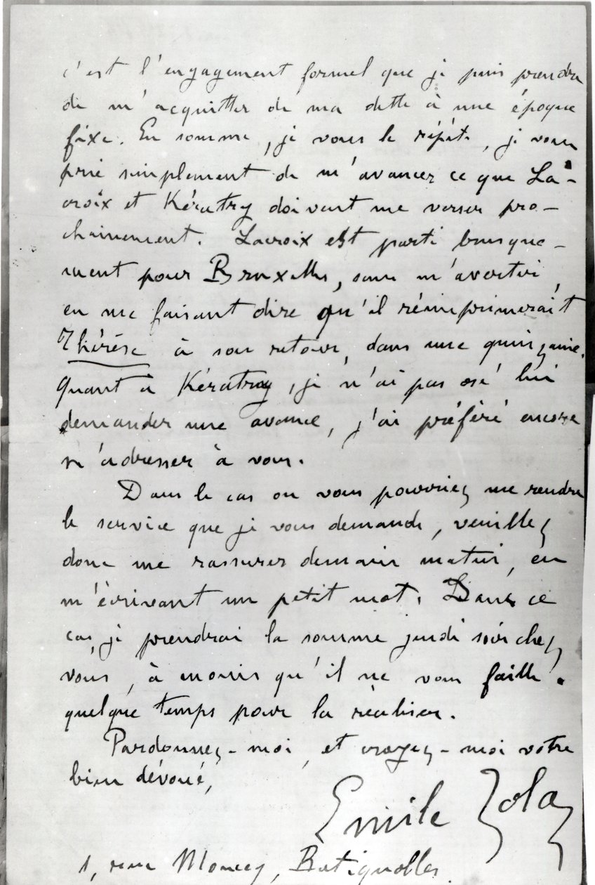 Zola levele Edouard Manet-nek (1832-83) 1868 (toll és tinta papíron) alkotó: Emile Zola