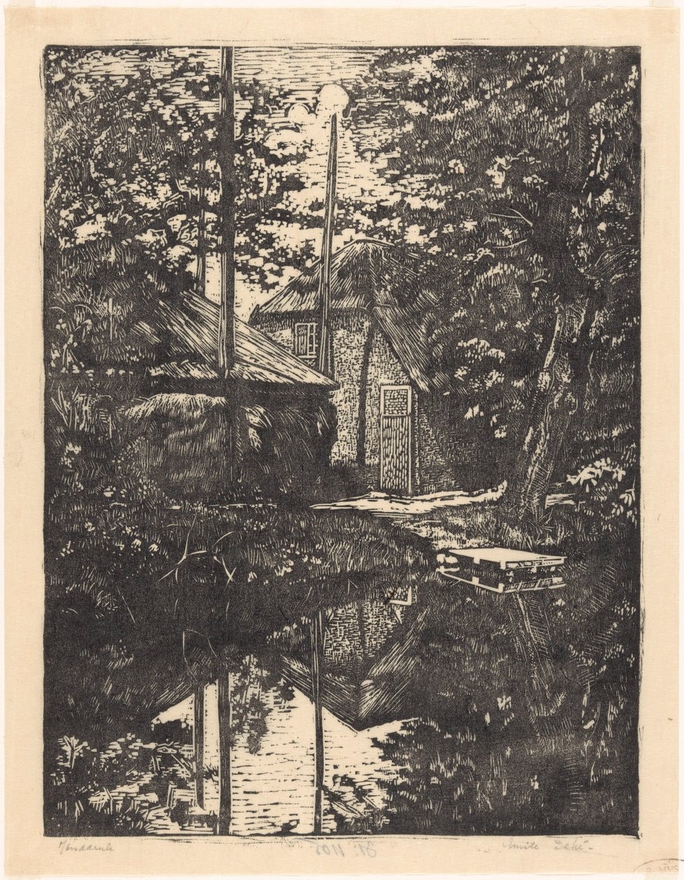 Farm és szénapajta a vízen alkotó: Emilius Wilhelmus Dehé (signed by artist)