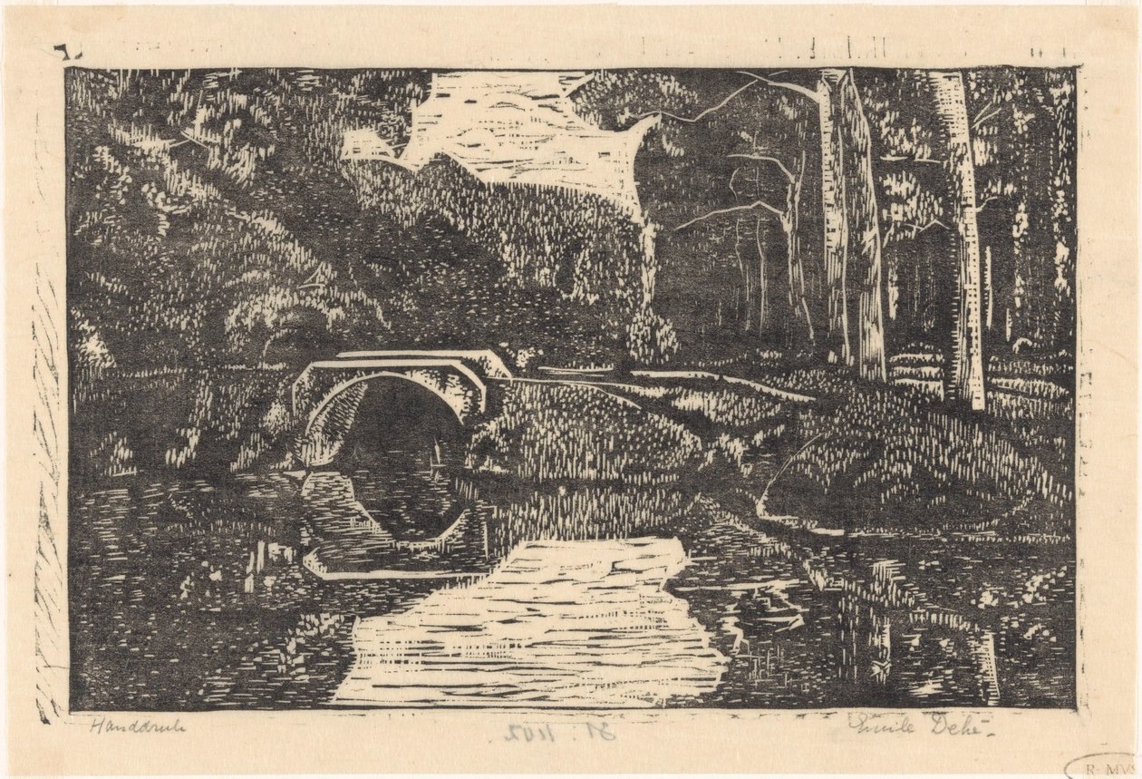 Híd egy csatornán egy erdőben alkotó: Emilius Wilhelmus Dehé (signed by artist)