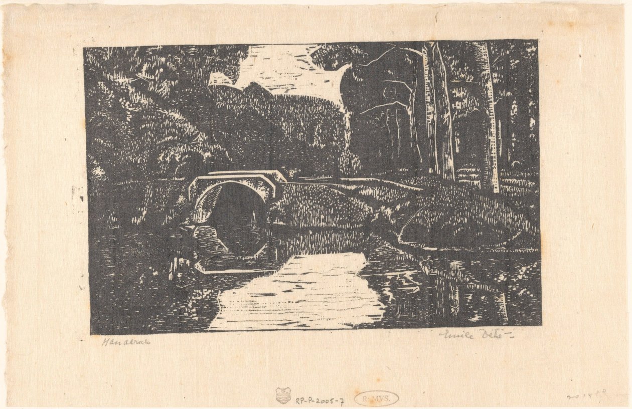 Híd egy csatornán egy erdőben alkotó: Emilius Wilhelmus Dehé (signed by artist)