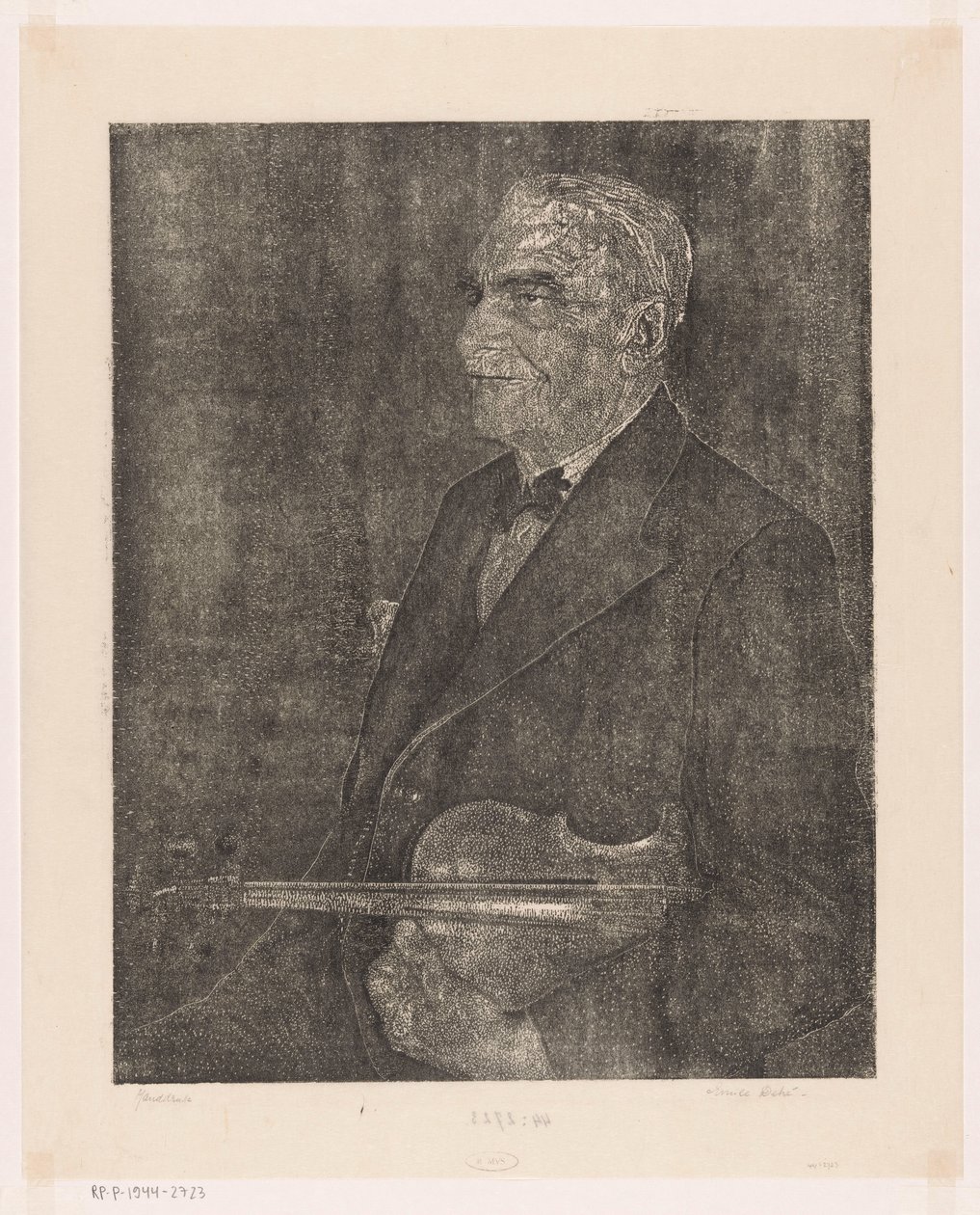 A művész apjának portréja hegedűvel alkotó: Emilius Wilhelmus Dehé (signed by artist)