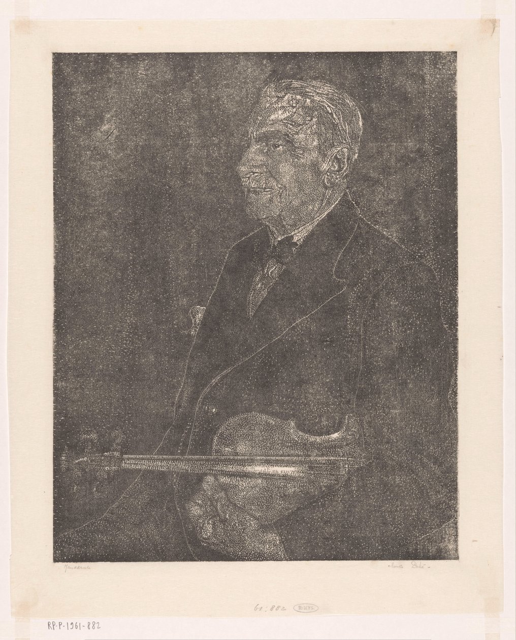 A művész apjának portréja hegedűvel alkotó: Emilius Wilhelmus Dehé (signed by artist)