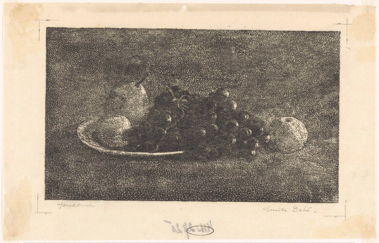 Tál szőlővel és más gyümölccsel alkotó: Emilius Wilhelmus Dehé (signed by artist)