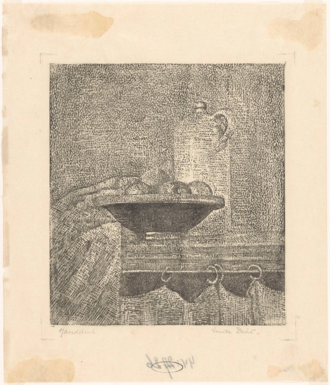 Csendélet kannával és gyümölcstállal alkotó: Emilius Wilhelmus Dehé (signed by artist)