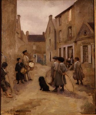 Gyerekek játszanak karikákkal az utcán, Arromanches alkotó: Emily  Childers