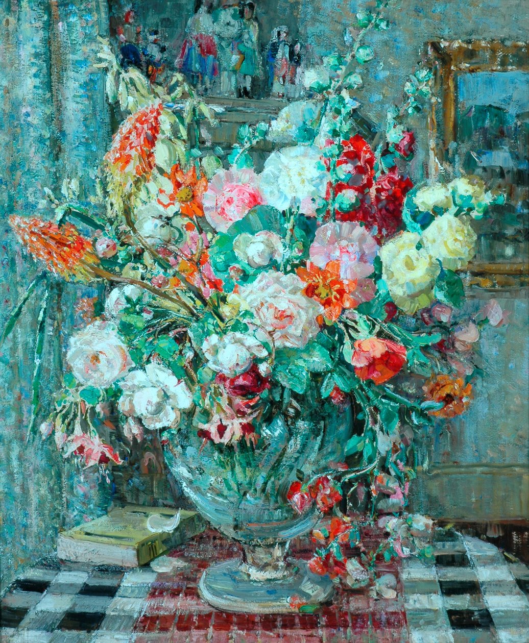 Virágok vázában, 1931 körül (olaj, fedélzeten) alkotó: Emily Beatrice Bland