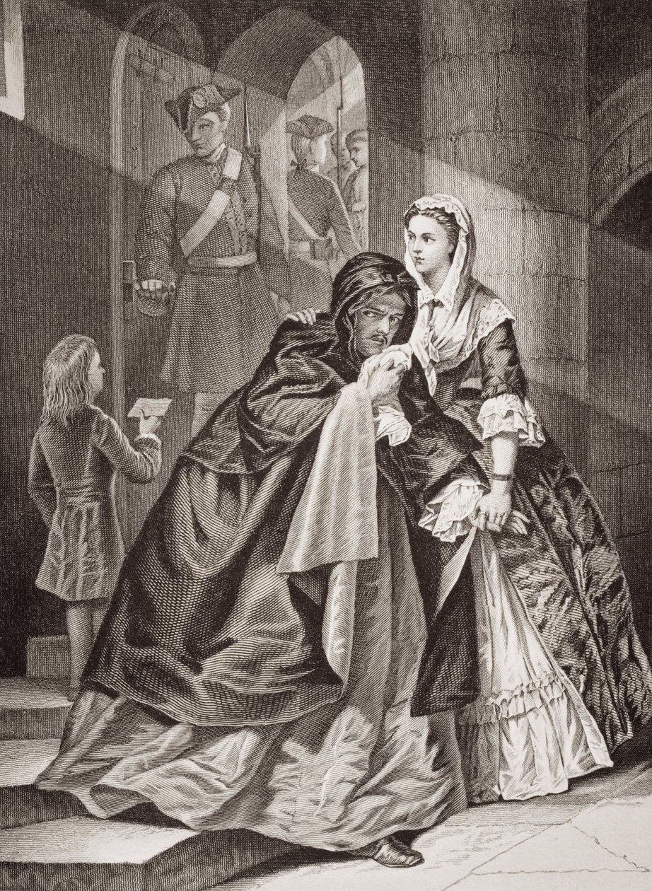 Lord Nithsdale menekülése a Towerből, 1716, az "Illusztrációk az angol és skót történelemhez" II. kötetéből (lásd még 17890). alkotó: Emily Mary Osborn