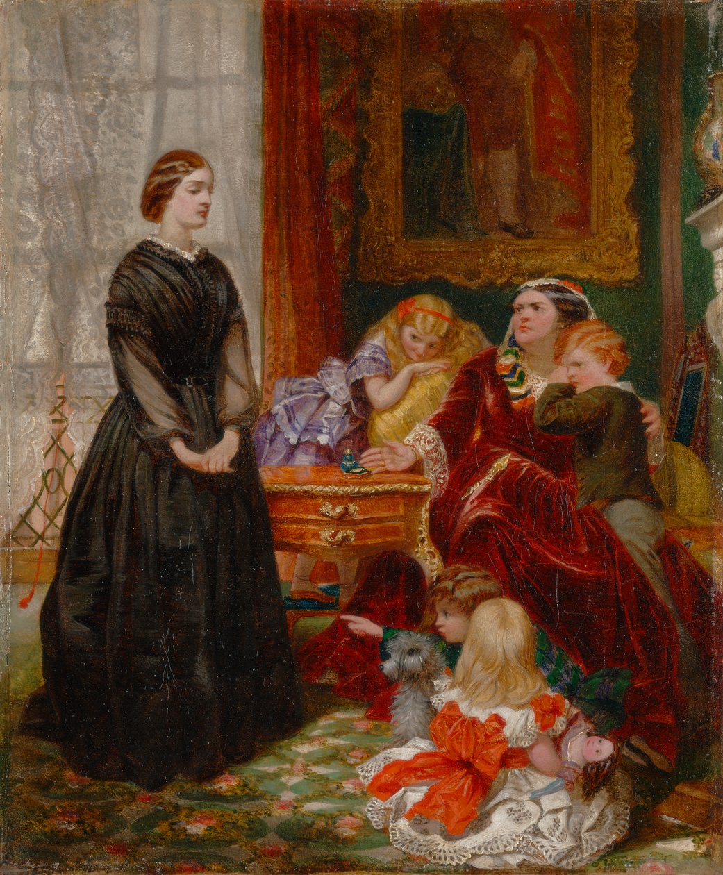 The Governess [1860, Royal Academy of Arts, London, kiállítási katalógus] alkotó: Emily Mary Osborn