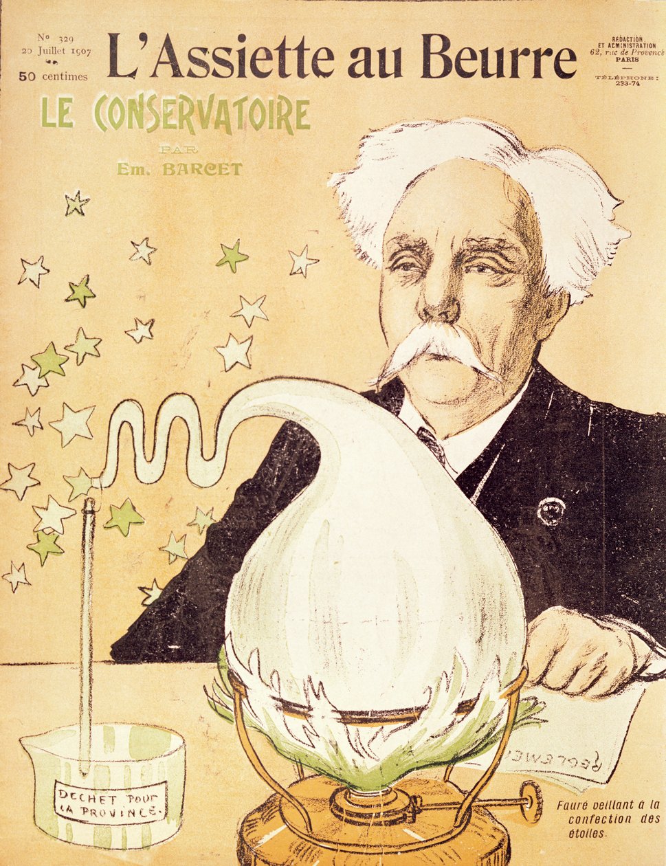 Gabriel Faure (1845-1924) karikatúrája, aki sztárokat alkot, a „L