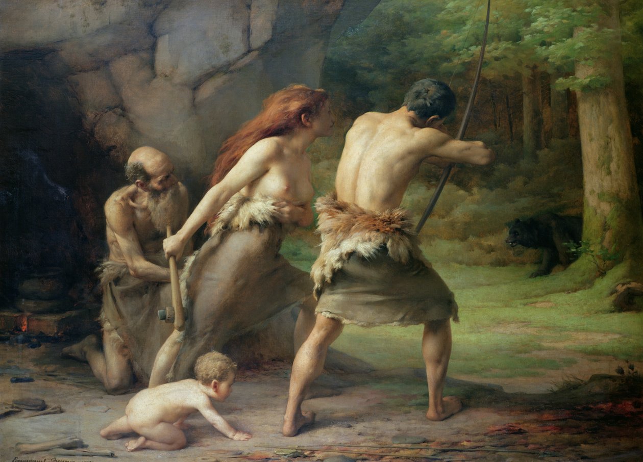 Medvékre vadászó őskori ember, 1832 alkotó: Emmanuel Benner