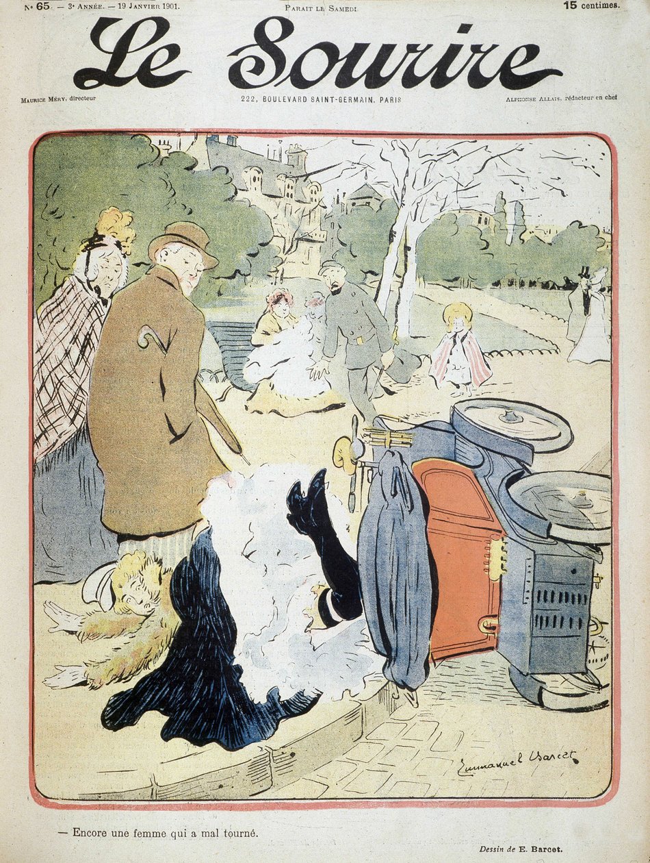 Autóbaleset: „Egy másik nő, aki rosszul megy.” Illusztráció: Emmanuel Barcet (1870-1940) - a „” Le Smile” című filmben, 1901.01.19. alkotó: Emmanuel Barcet