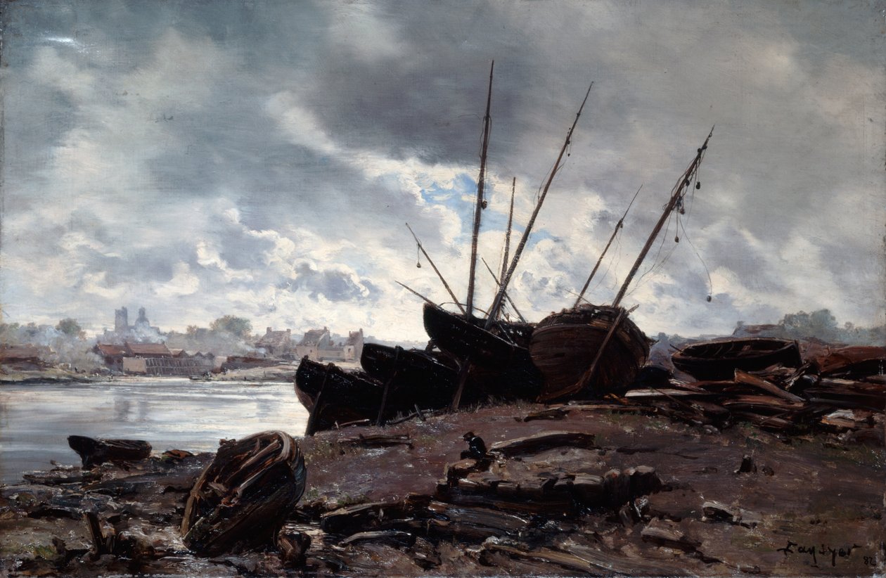 Csónakok az árapályra várva, 1882. alkotó: Emmanuel Lansyer