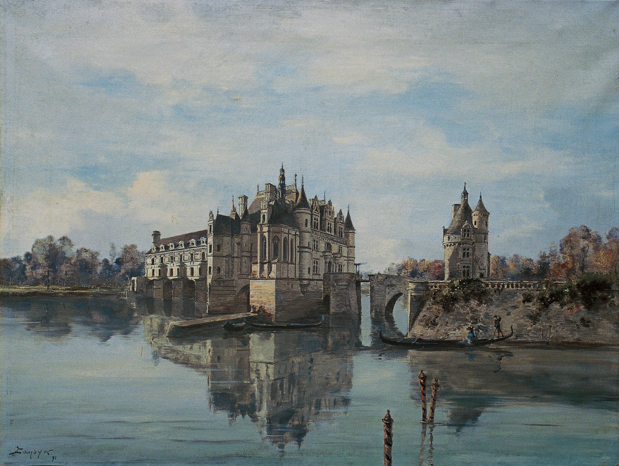Chenonceau kastélya, 1891. augusztus (olaj, vászon) alkotó: Emmanuel Lansyer