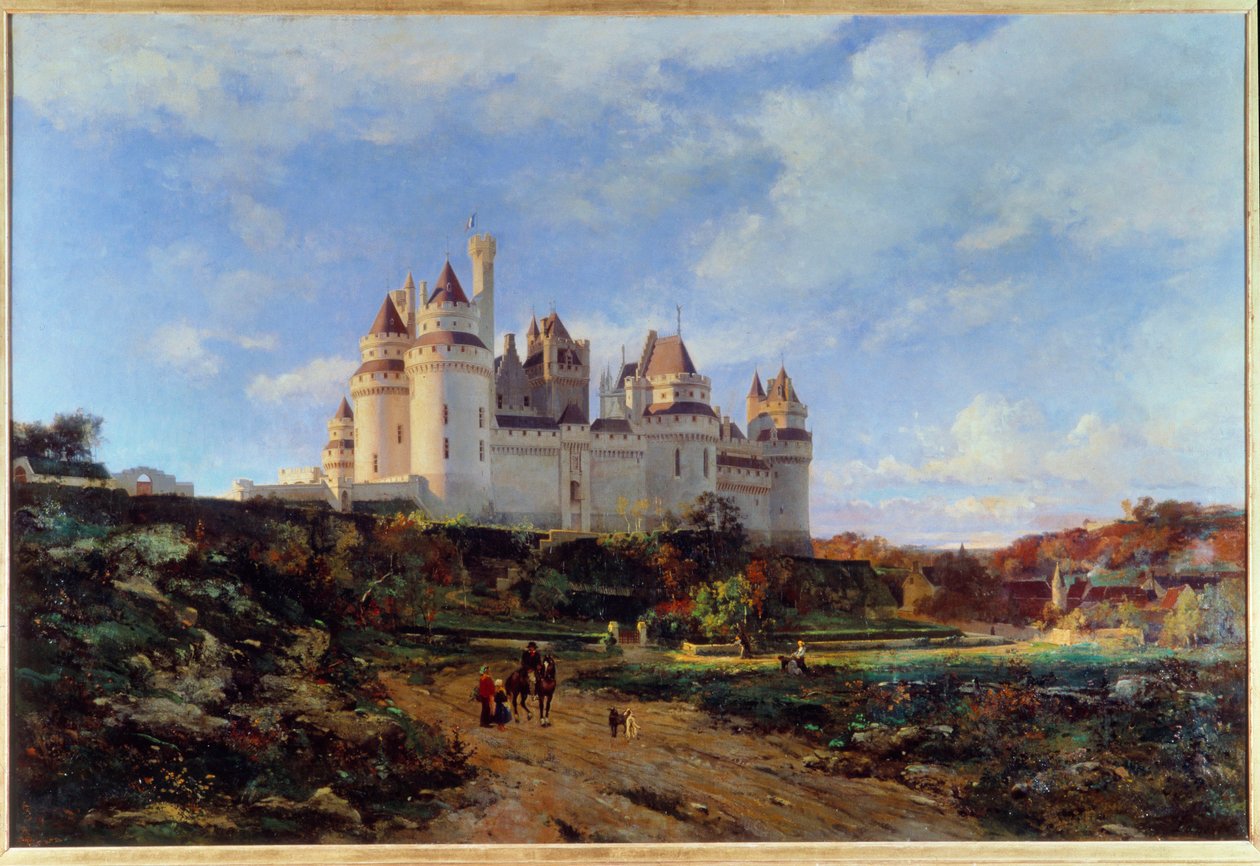 Kilátás Pierrefonds kastélyára Emmanuel Lansyer (1835-1893) 19. századi Beauvais Oise-festményén. Musee Departemental de l