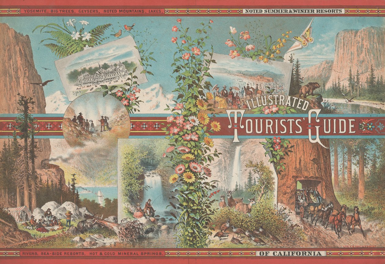 A kaliforniai nyári és téli üdülőhelyek illusztrált idegenvezetőjének borítója..., kb. 1870-80. alkotó: Emmanuel Wyttenbach