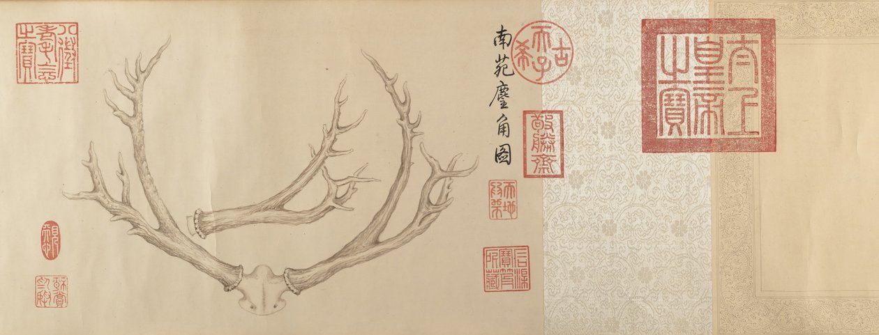 Két festmény szarvasagancsról, 1762-ben és 1767-ben. alkotó: Emperor Qianlong