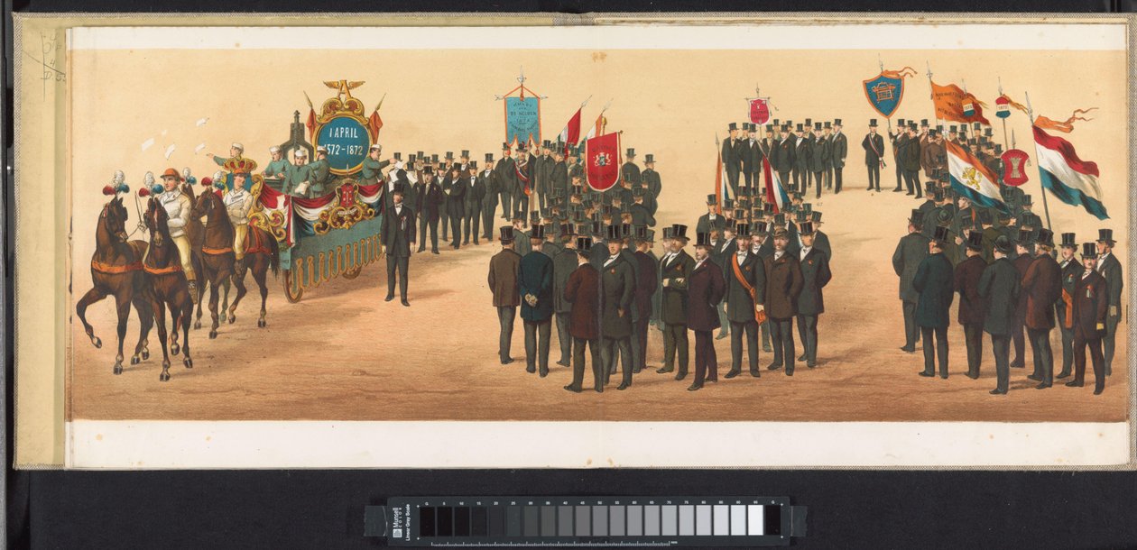 Felvonulás Haarlemben, 1872 (10. tábla) Haarlemben tartott körmenet, 1872. április 1. (sorozatcím a tárgyon) alkotó: Emrik and Binger