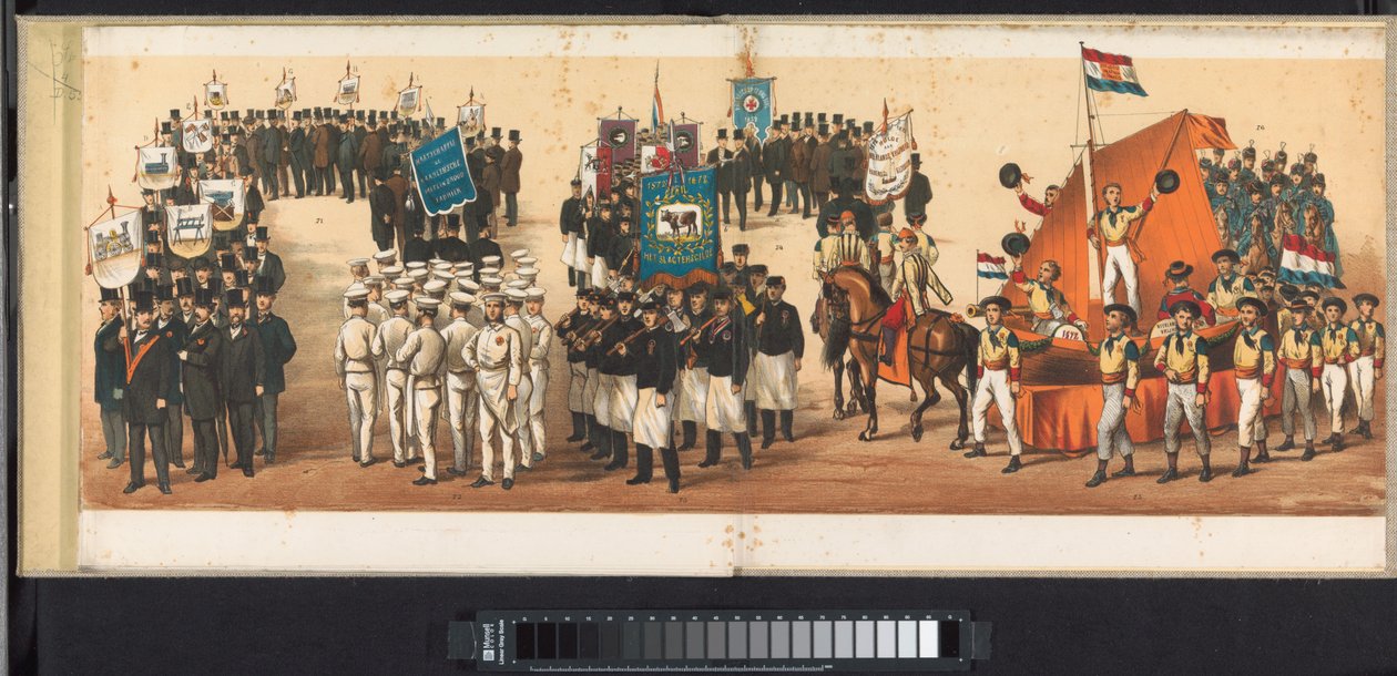 Felvonulás Haarlemben, 1872 (12. tábla) Haarlemben tartott körmenet, 1872. április 1. (sorozat címe a tárgyon) alkotó: Emrik and Binger