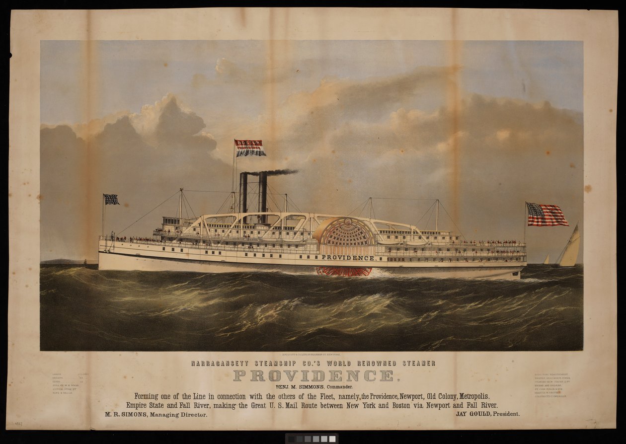 Narragansett steamship Co. világhírű gőzhajója, a Providence Benj M Simmons. Commander... (litográfia) alkotó: Endicott Endicott