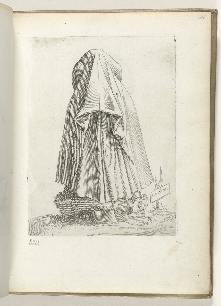 Flandres (cím a tárgyon) Een vrouw uit Vlaanderen, gekleed volgens de mode van ca. 1550 Korunk különböző nemzeteinek attitűdjei (sorozat címe) alkotó: Enea Vico