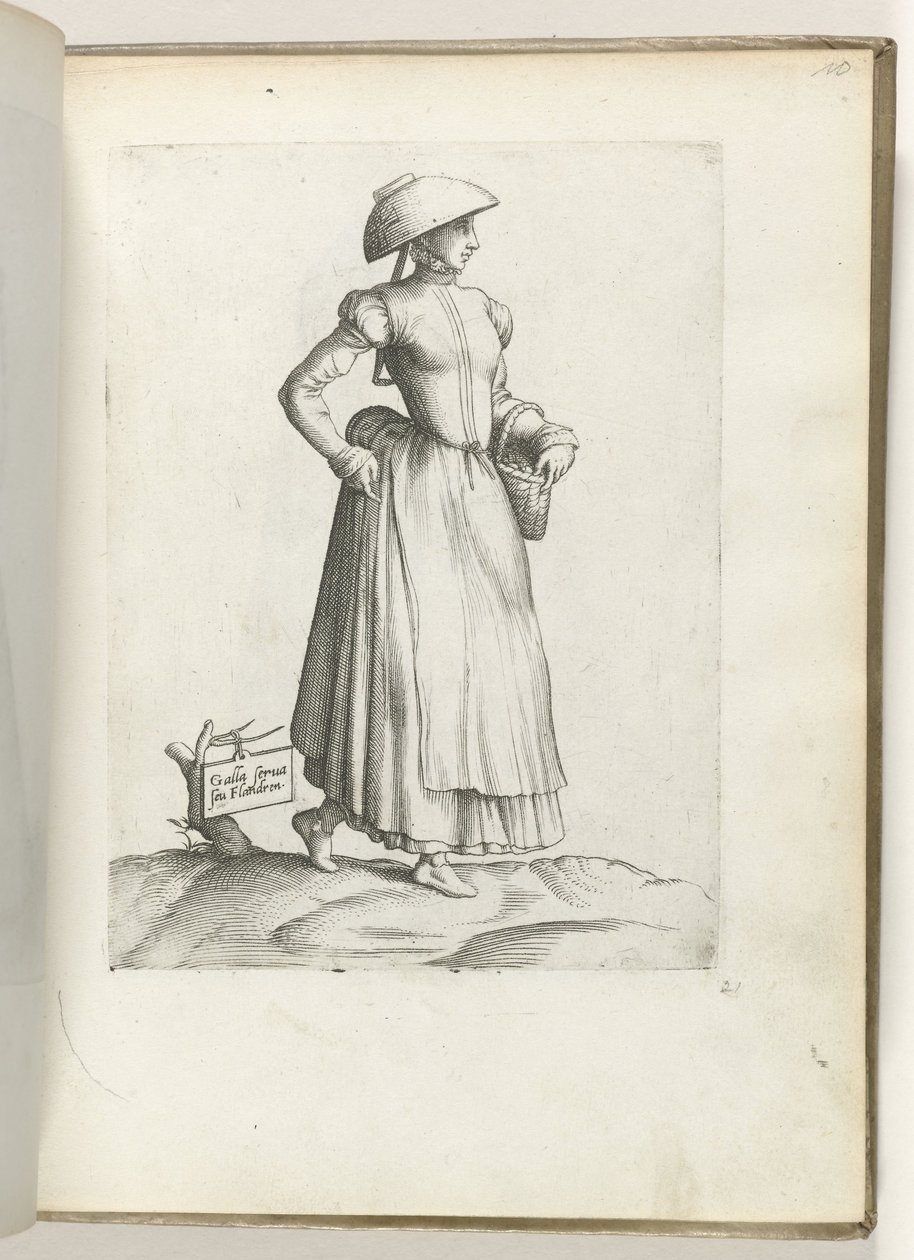 Tartsa meg Galla vagy Flandren. (cím a tárgyon) Dienstbode uit Vlaanderen, gekleed volgens de mode van ca. 1550 Korunk különböző nemzeteinek attitűdjei (sorozat címe) alkotó: Enea Vico