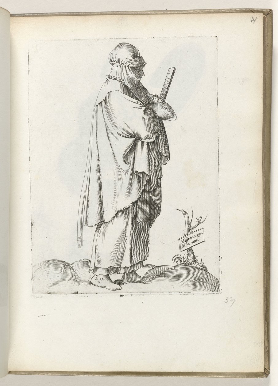 Spanyol vidéki nő (cím a tárgyon) Vrouw naar rechts, gekleed in Spaanse kleding ca. 1550 Korunk különböző nemzeteinek attitűdjei (sorozat címe) alkotó: Enea Vico