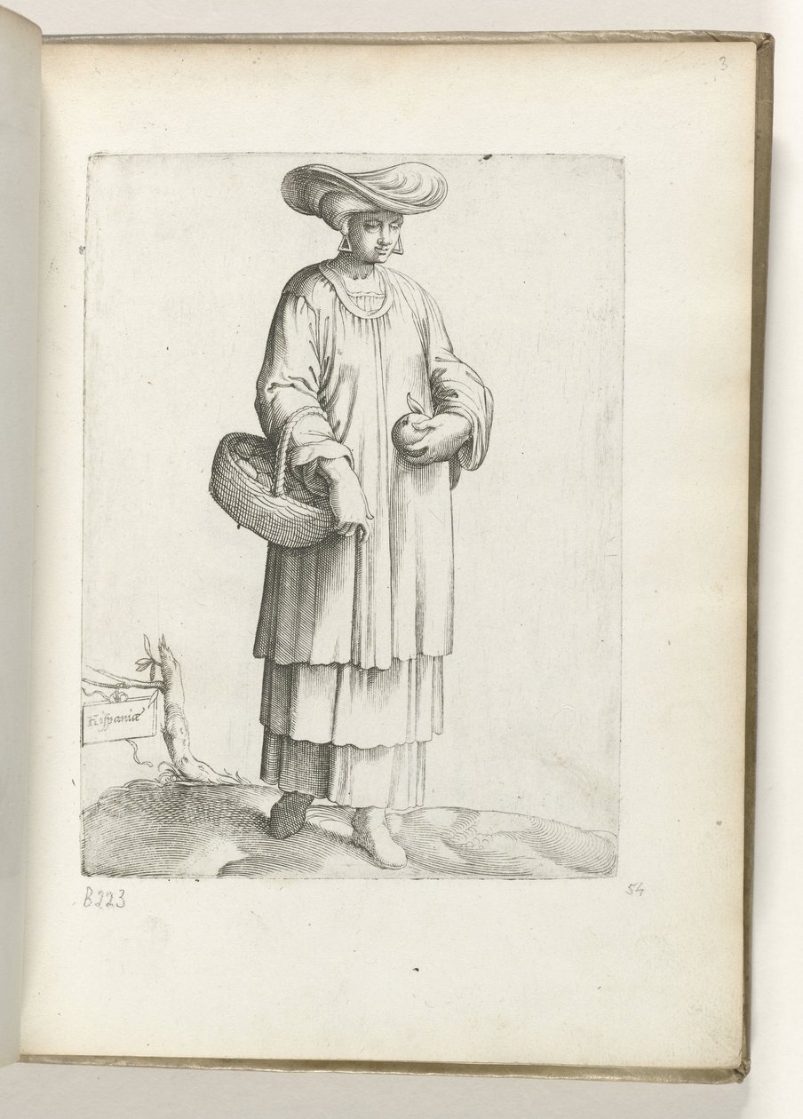 Spanyolország (cím a tárgyon) Vrouw spanyol nyelven találkozott manddal. kb. 1550 Korunk különböző nemzeteinek attitűdjei (sorozat címe) alkotó: Enea Vico