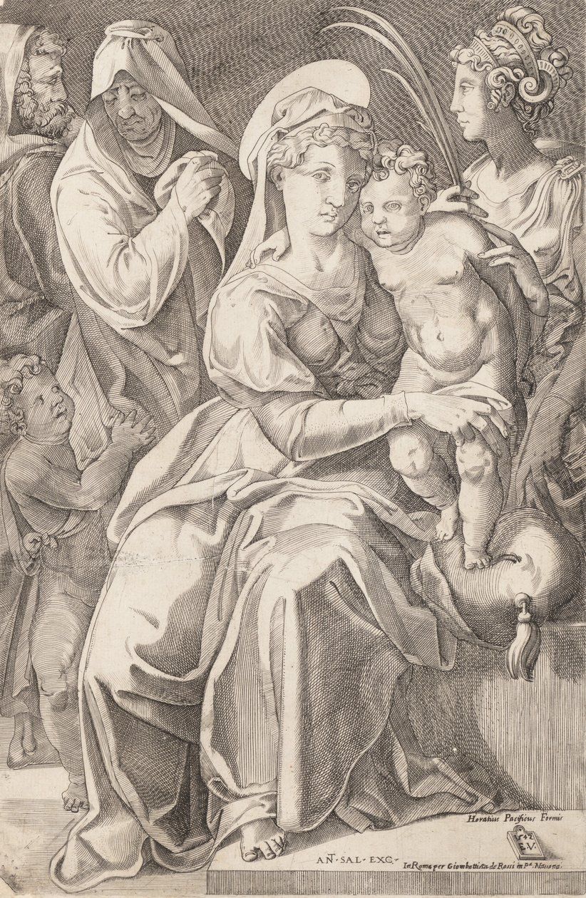 A Szent Család Szent Annával és Szent Katalinnal, 1542, 1627–50. alkotó: Enea Vico