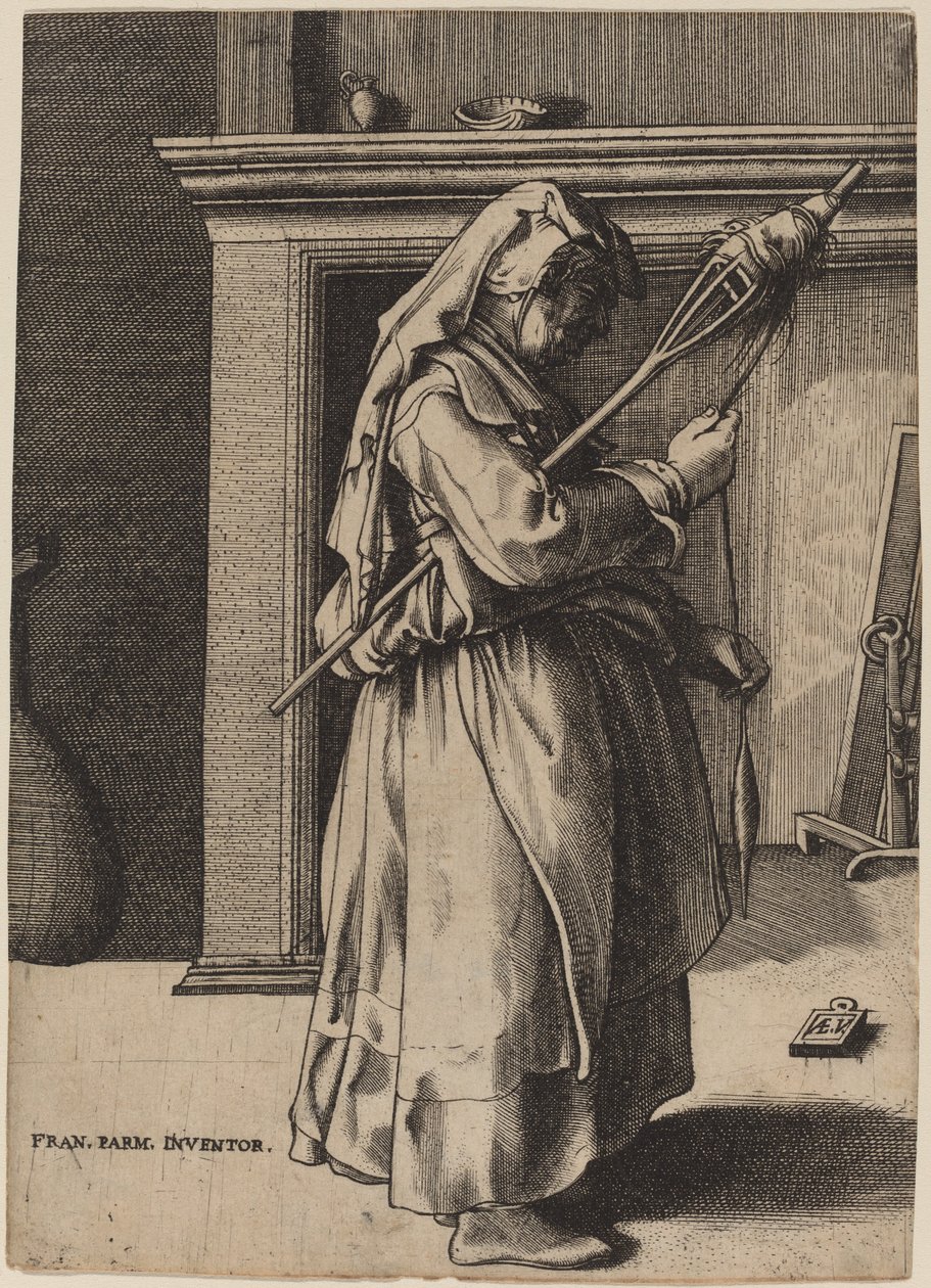 Öregasszony egy döcögővel alkotó: Enea Vico after Parmigianino
